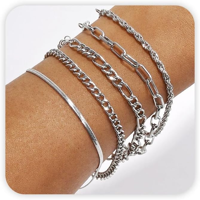 VIBILIA Dainty Gold Chain Bracelet for Women Trendy Stackable Adjustable Layered Metal Bracelet Gold Plated Twist Link Figaro Chain Paperclip Bracelets Fashion Jewelry