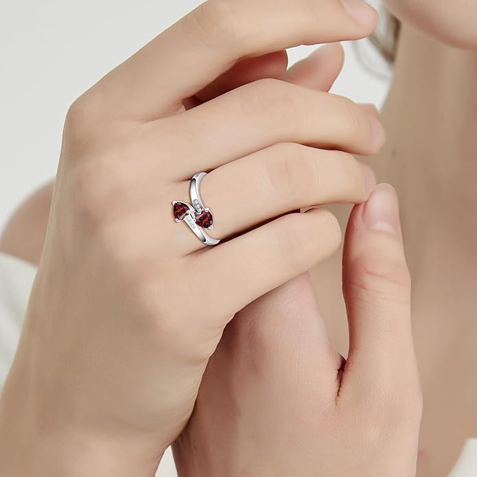 1CT Adjustable Women Heart Ring 925 Sterling Silver Birthstone Rings for Women Promise Ring for her Simulated Gemstone Statement Stackable Band Width 2mm Open Size 5~9