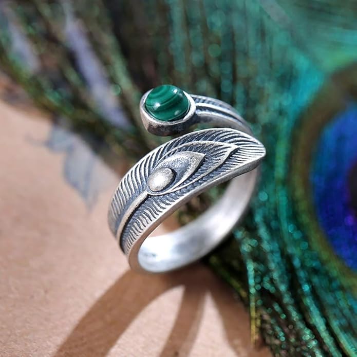 BALMORA Real 925 Sterling Silver Vintage Leaf Rings for Women Men Retro Lotus Feather Flower Adjustable Open Ring Floral Leaves Finger Statement Promise Ring Fashion Jewelry Birthday Gifts for Mom Daughter