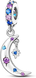 925 Sterling Silver Charms Bead for Bracelets Necklaces, Star Moon Crescent Sun Solar Pendent, Blue Ocean Starfish Shells Turtle Crab Starry Sea Cute Jewelry Birthday Gifts for Women Men