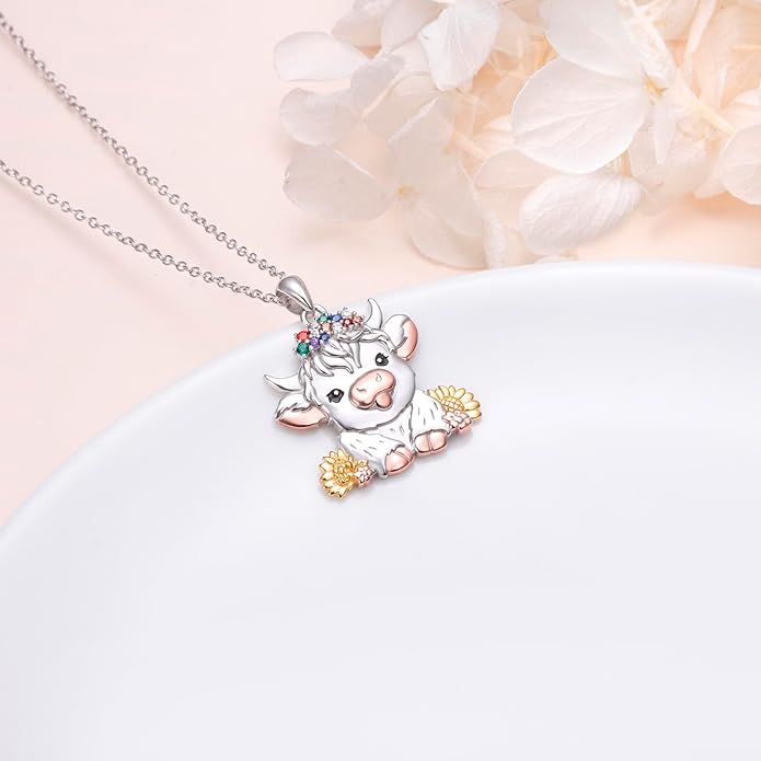 FLYOW 925 Sterling Silver Cute Animal Jewelry Hummingbird/Butterfly/Wolf/Corgi/Cat/Snake/Spider/Bat/Penguin/Bear/Opossum/Frog/Guinea Pig for Women Mother Friend Animal Lovers
