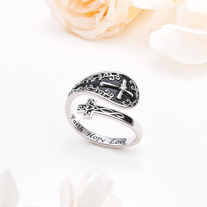 Hamsa Hand of Fatima Lotus Evil Eye/Love Heart/Butterfly/Rose Spoon Adjustable Open Rings 925 Sterling Silver Statement Ring Jewelry Gifts for Women