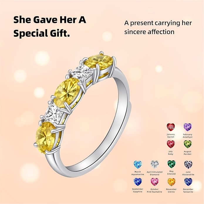 925 Sterling Silver Birthstone Rings for Women - Adjustable Size Women Jewelry Birthday Gifts for Girlfriend,Wife,Mom