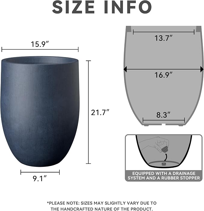 Kante Large Round Bullet Dusty Blue Concrete Planter 21.7" Tall, Outdoor | - Image 2