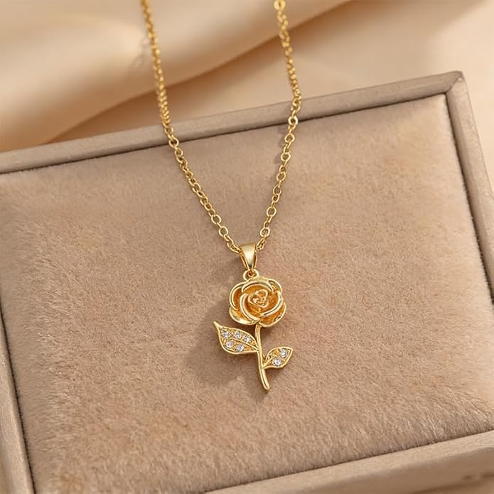 ONLYJUMP Rose Alloy Necklace for Women Heart Pendant Copper Zircon Light Luxury Fashion Jewelry Dainty Romantic Statement Necklace for Daily Wear Ideal Valentine's Day Anniversary Birthday Gift