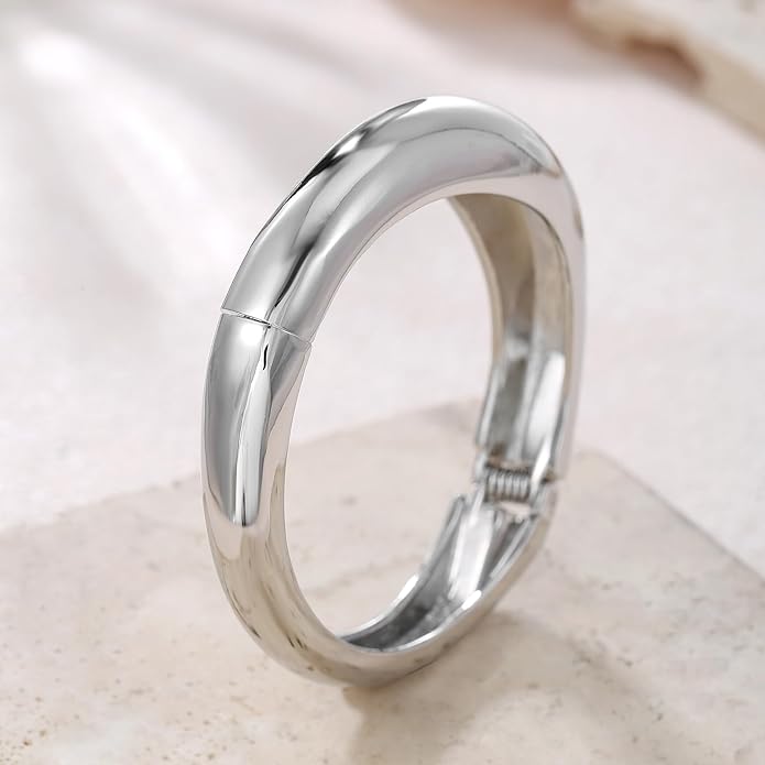 Chunky Gold/Silver Gold Cuff Bangle Bracelets for Women Trendy Hinged Cuff Open Wide Chunky Gold Bracelet Minimalist Bangle Jewelry Gift