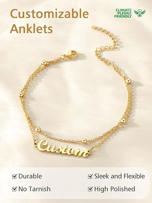 FindChic Custom Ankle Bracelets for Women, Stainless Steel Figaro/Cuban/Wheat/Rope/Herringbone Chain Anklets, Beach Foot Jewelry 8.5''-10.5'' Adjustable & Waterproof, with Gift Box
