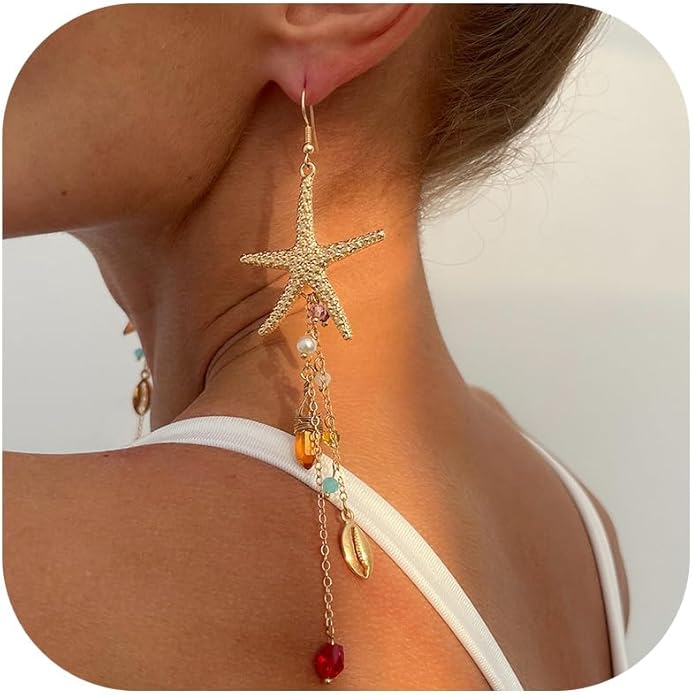 Gold Starfish Earrings for Women Trendy Dainty Starfish Statement Stud Earrings Hypoallergenic Summer Beach Ocean Coastal Jewelry