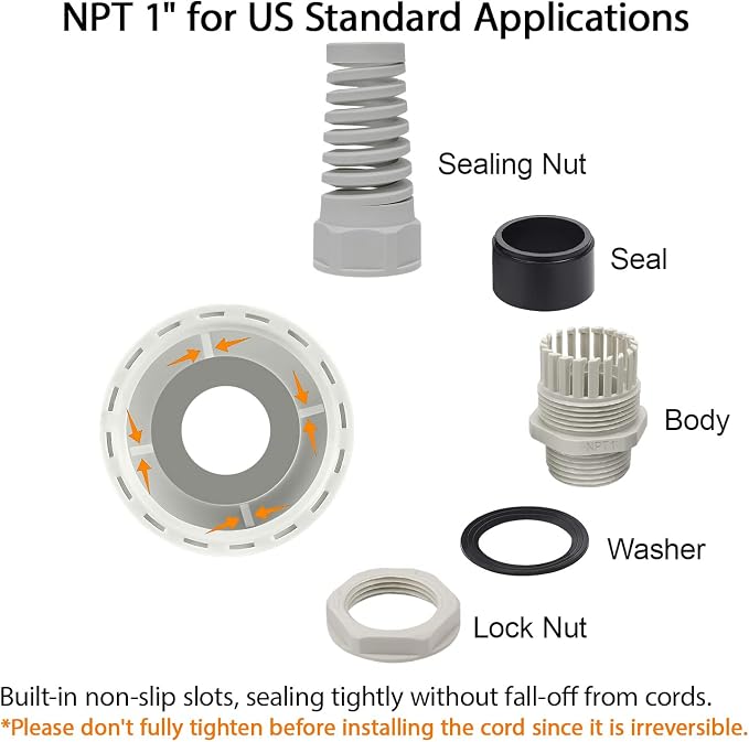 5Pcs NPT 1" IP68 Waterproof Cable Gland Flex Spiral Strain Relief Grey Nylon - Image 3