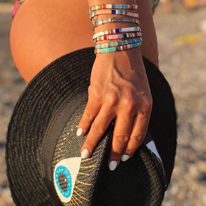 Sonateomber Tila Flat Beaded Stretch Bracelets for Women, Trendy Unique Colorful Square Beads Handmade Stack Bracelet Friendship Accessories Fashion Jewelry Gift