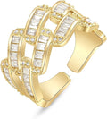 KissYan Gold Rings for Women, 14K Gold Plated Adjustable Statement Irregular Geometric Diamond Twisted Open Stackable Band Chunky Finger Rings Dainty Cubic Zirconia Jewelry Gifts