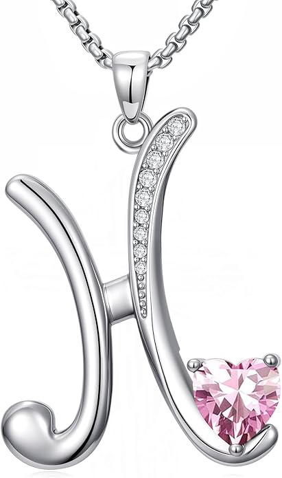 Valentines Day Gifts for Women Alphabet A to Z Initial Birthstone Pendant Necklaces for Women - 18k White Gold Plated Personalized Name Jewelry Valentine Mothers Day Birthday Gifts for Women Her Girlfriend