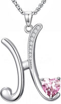 Valentines Day Gifts for Women Alphabet A to Z Initial Birthstone Pendant Necklaces for Women - 18k White Gold Plated Personalized Name Jewelry Valentine Mothers Day Birthday Gifts for Women Her Girlfriend