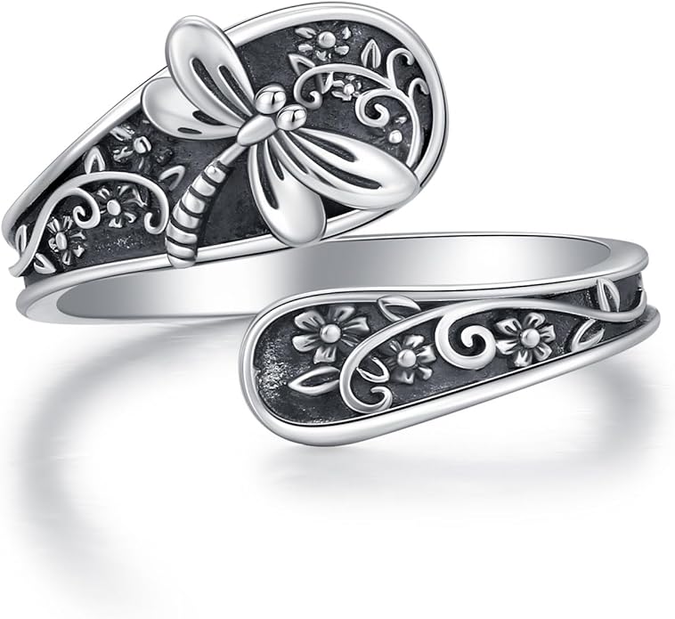 Adjustable Rings 925 Sterling Silver Jewelry Witch Hat Fox Dolphin Butterfly Dragonfly Spoon Ring Gifts for Women Men Lover Anniversary Birthday Graduation Christmas Valentine's Day Mother's Day