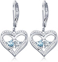 Valentines Day Gifts for Women, Heart Leverback Earrings Double Birthstone Dangle Earrings for Women, Love Jewelry for Her, Anniversary Birthday Gift for Mom Wife Girlfriend