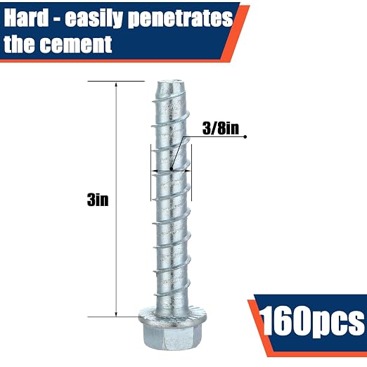 Tandefio 160 Pack 3/8 x 3 Concrete Anchors and Screw Kits Galvanized | Large - Image 2
