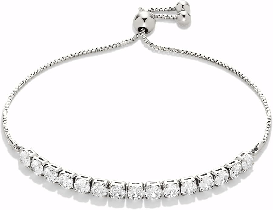 Amazon Essentials 14K Gold or Sterling Silver Plated Adjustable Cubic Zirconia Tennis Bracelet 9.5"