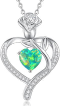 LOUISA SECRET Rose Flower Heart Birthstone Necklaces for Women, 925 Sterling Silver Fine Jewelry, Pendant Heart Necklaces Birthday Anniversary Christmas Gift for Women Wife Mom Girlfriend Lady