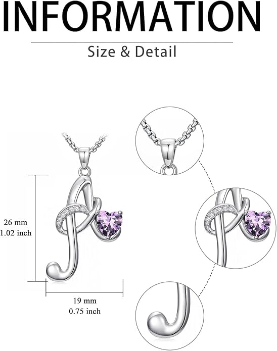 Valentines Day Gifts for Women Alphabet A to Z Initial Birthstone Pendant Necklaces for Women - 18k White Gold Plated Personalized Name Jewelry Valentine Mothers Day Birthday Gifts for Women Her Girlfriend