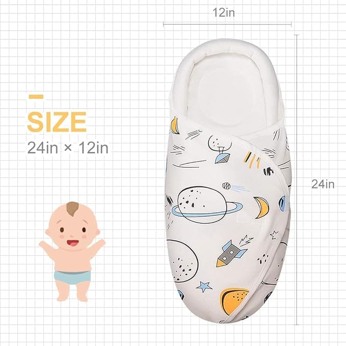 Premium Soft Cotton Baby Swaddle Blankets, Unisex Baby Blanket Wrap for Newborn Baby Boys Girls, Skin Friendly Wearable Swaddling Sleep Sack Calms Startle Reflex (Planet, White, 0-3 Months)