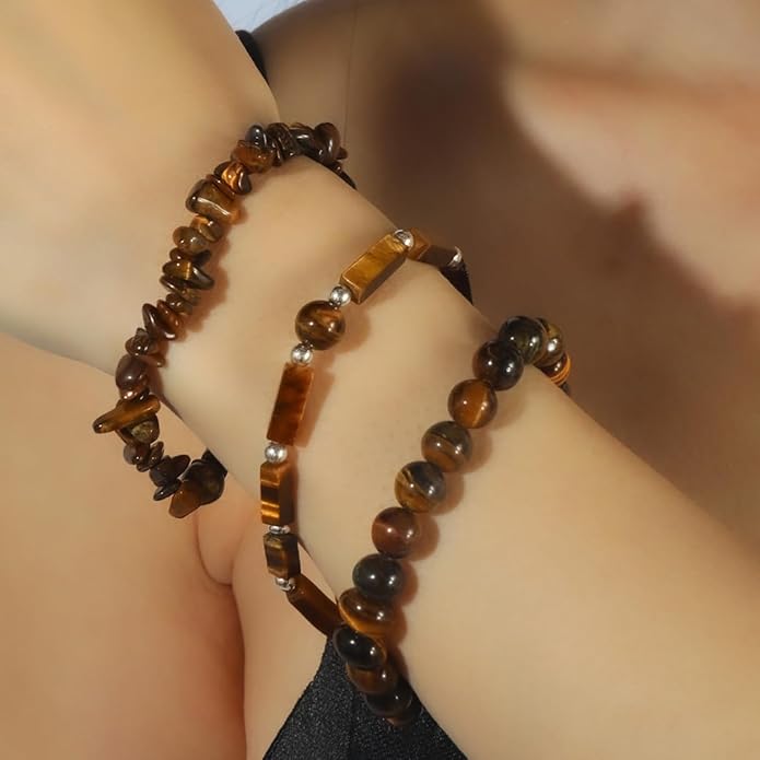 3Pcs Natural Stone Bracelets for Women 8mm Crystal Beaded Bracelets Handmade Stretch Bracelet Healing Crystal Jewelry for Women