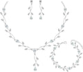 Elegant Bridal Jewelry Sets Clear Cubic Zirconia Wedding Necklace Earrings Bracelet Set for Birdes Bridesmaids CZ Prom Jewelry