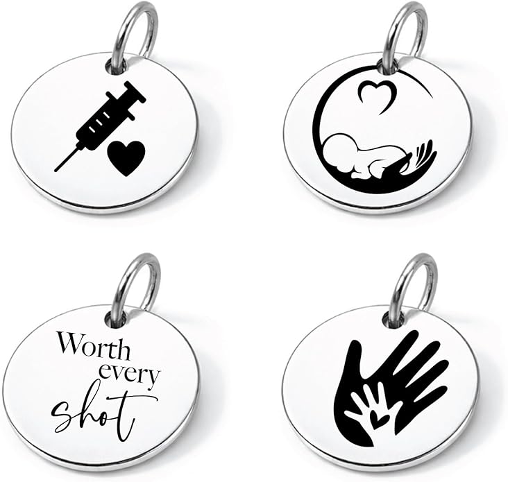 SM Design Pregnancy & New Baby Charm Set – Set of 4 Meaningful Stainless Steel Charms – Great for Crafting, Making Bracelets and Necklaces - Meaningful Keepsake Charms for Expecting & New Moms