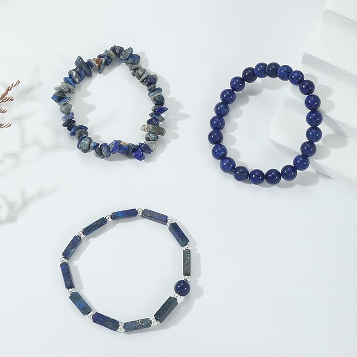 3Pcs Natural Stone Bracelets for Women 8mm Crystal Beaded Bracelets Handmade Stretch Bracelet Healing Crystal Jewelry for Women