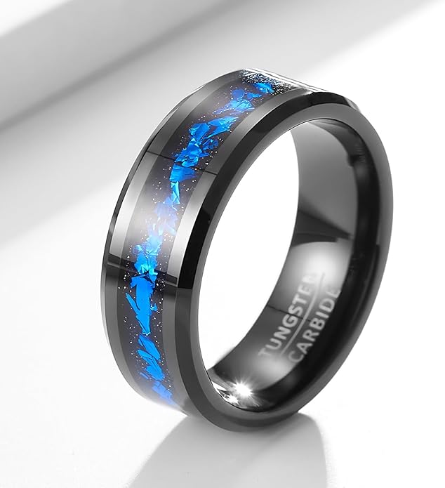 | Nebula Inlay Band - 8mm Wide Black Tungsten Ring with Cosmic Art | Wedding & Unique Statement