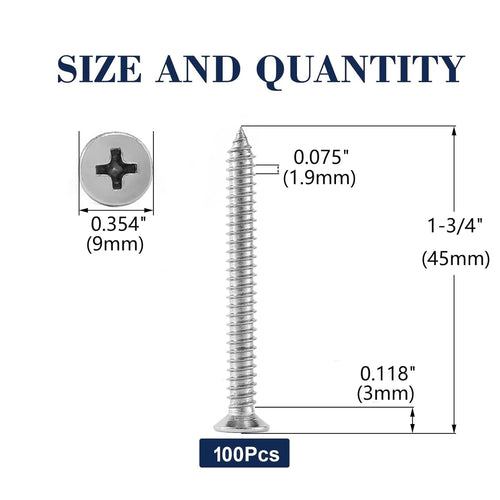 #10 x 1-3/4" Wood Screw 100Pcs 18-8 (304) Stainless Steel Screws Flat Head Phillips Fast Self Tapping Drywall Screws by SG TZH