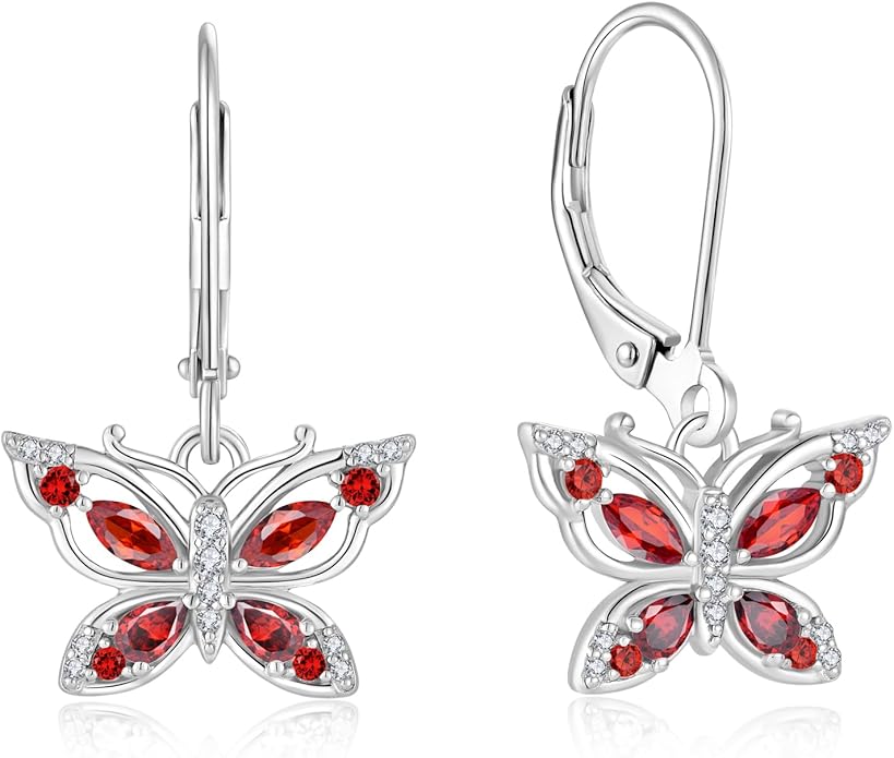 Women's Butterfly Leverback Dangle Earrings 925 Sterling Silver 5A Cubic Zirconia Jewelry for Valentine Mother's Day Birthday Gifts for Her