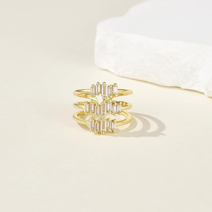 KissYan Gold Rings for Women, 14K Gold Plated Adjustable Statement Irregular Geometric Diamond Twisted Open Stackable Band Chunky Finger Rings Dainty Cubic Zirconia Jewelry Gifts