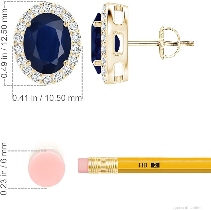 ANGARA Natural Blue Sapphire Earrings for Women | Prong-Set Oval Blue Sapphire Stud Earrings with Diamond Halo in 14K Solid Gold/Platinum | September Birthday, Anniversary, Gemstone Jewellery Gift