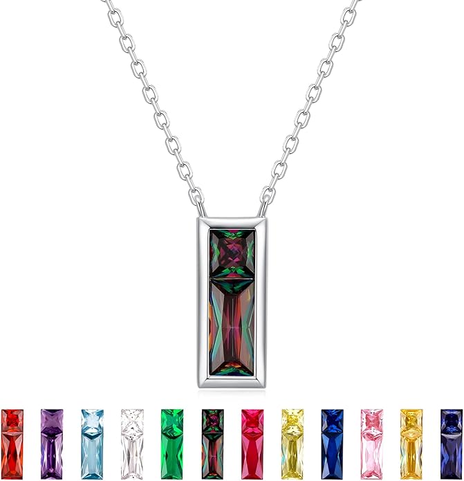 SUNFEEL Birthstone Necklace for Women, S925 Sterling Silver Necklaces with Square Cubic Zirconia Gemstone Necklace Women's Jewelry Anniversary Birthday Gifts for Women Mom Wife Her