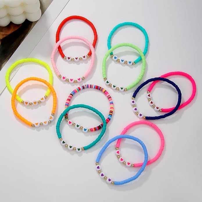 Friendship Bracelets Boho Stackable Bracelets for Women Beach Jewelry Surfer Heishi Clay Bead Bracelets