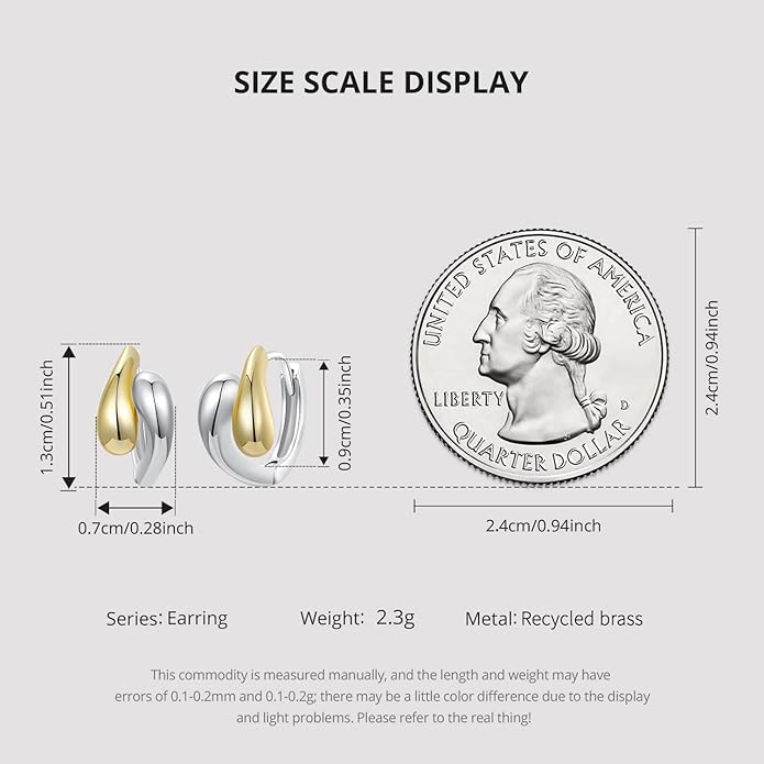 WOSTU 14K Gold Plated Two-Tone Oval Hoop Earrings for Women, Water Drop Design Lightweight Huggie Earrings,925 Sterling Silver Posts Double Drop Chunky Hoops Hypoallergenic Ear Buckles