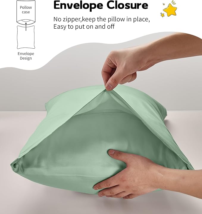 Deep Dream Toddler Pillowcases for 13x18 Pillow 2 Pack, 100% Cotton Travel Pillow Case Cover, 600 Thread Count Cotton Pillow Covers, Soft & Breathable Small Pillow Cases Envelope Closure, Zephyr Green