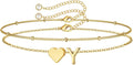 M MOOHAM Valentines Day Gifts for Kids Teen Girls -14K-Gold-Plated Heart Initial A-Z Bracelets for Women Girl Dainty Gold Bracelets Birthday Valentines Gifts for Women Her Teenage Girls Kid Teen Gift