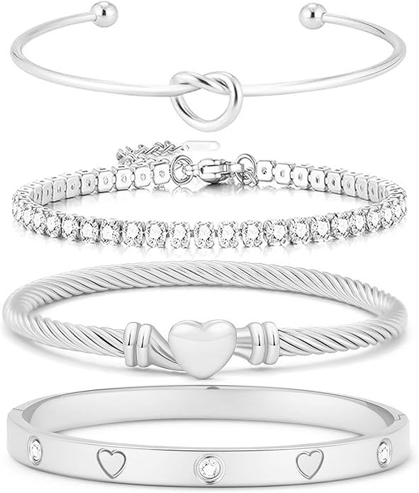 18 K Gold Plated Love Bangle Bracelet Stack Cuff Jewelry for Women Jewelry Set for Women Gift with Box