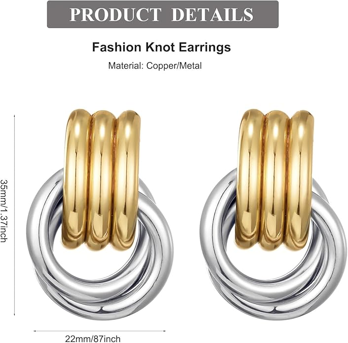 14K Gold Plated Knot Earrings for Women Gold Silver Earrings Heart Link Drop Dangle Earring Chunky Golden Knotted Statement Jewelry