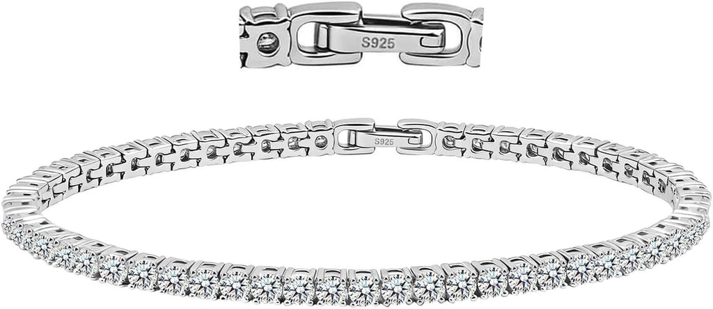 WES Moissanite Tennis Bracelets for Women - Total 5.5ct D Color VVS1 925 Sterling Silver Classic 3mm Round Cut Moissanite Bracelet for Women Men, Size 6.5-7.5 inch