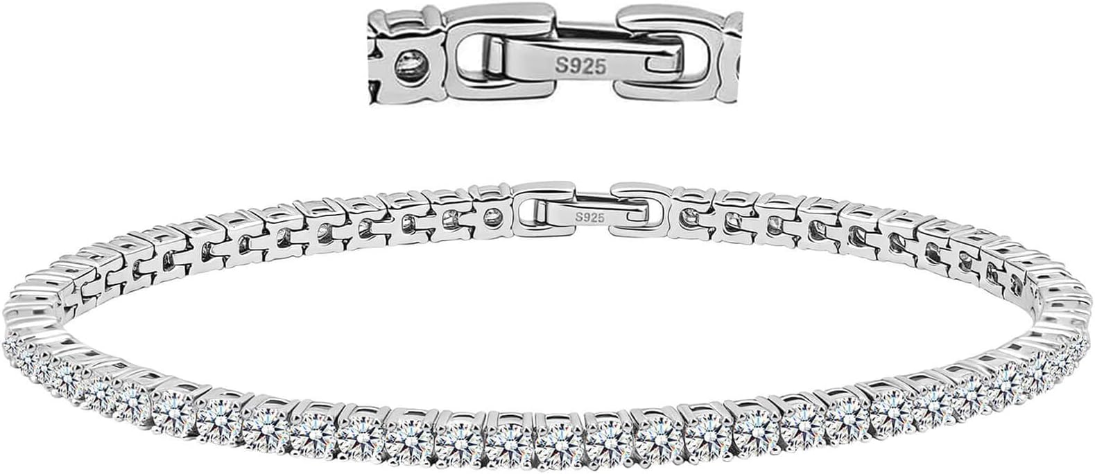 WES Moissanite Tennis Bracelets for Women - Total 5.5ct D Color VVS1 925 Sterling Silver Classic 3mm Round Cut Moissanite Bracelet for Women Men, Size 6.5-7.5 inch