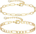 Dainty Layered Gold Chain Bracelet for Women 14K Gold Plated Handmade Adjustable Bracelet Satellite Beads Oval Mariner Figaro Link Chain Bracelets Minimalist Layering Stacking Jewelry Gift for Women