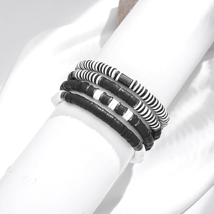 GOOJIDS Surfer Heishi Clay Bead Bracelets for Women Bohemian Stackable Gold Plated Beaded Stretch Bracelets Elastic Layering Friendship Bracelets Set Boho Jewelry