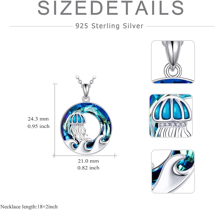 TOUPOP Sea Turtle/Mermaid/Dolphin/Shell/Starfish/Conch/Seahorse Necklace for Women Sterling Silver Ocean Pendant Necklace with Crystal Ocean Beach Charm Jewelry Birthday Christmas Gifts