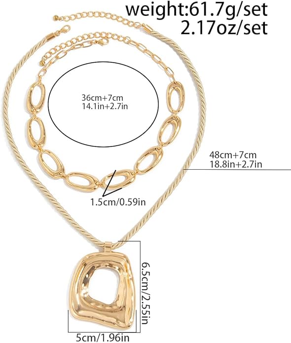 PLOUTOS Statement Modern Geometric Hollow Square Pendant Rope Chain Necklace for Women Bold Fashion Layering Collarbone Jewelry Party Wear Accessory