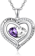 Valentine's Day Gifts for Wife 925 Sterling Silver Double Birthstone Pendant Necklaces I Love You for Always and Forever Necklace Anniversary Birthday Gifts for Wife Girlfriend Mom Her