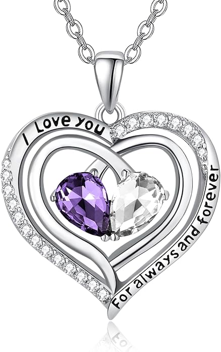 Valentine's Day Gifts for Wife 925 Sterling Silver Double Birthstone Pendant Necklaces I Love You for Always and Forever Necklace Anniversary Birthday Gifts for Wife Girlfriend Mom Her
