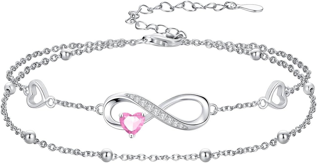 Dorunmo Infinity Heart Anklet Bracelet for Women 925 Sterling Silver Adjustable Infinity Birthstone Bracelet Friendship Jewelry Gifts for Women Birthday Christmas