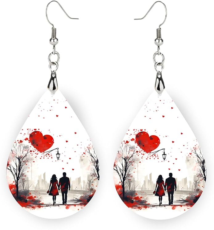 Teardrop Wood Earrings Light Weight Printed Image Dangle Jewelry, Fun and Funky
